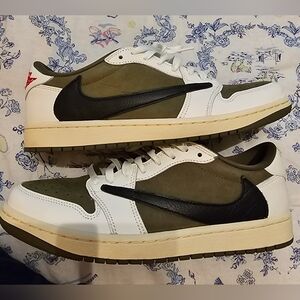 Travis Scott Olive and White Sneakers